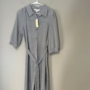 Monteau - Pinstripe Dress - Gray and White - Size L - NWT
